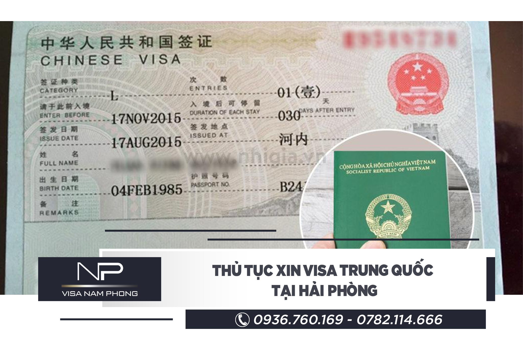 Thu tuc xin Visa Trung Quoc tai Hai Phong